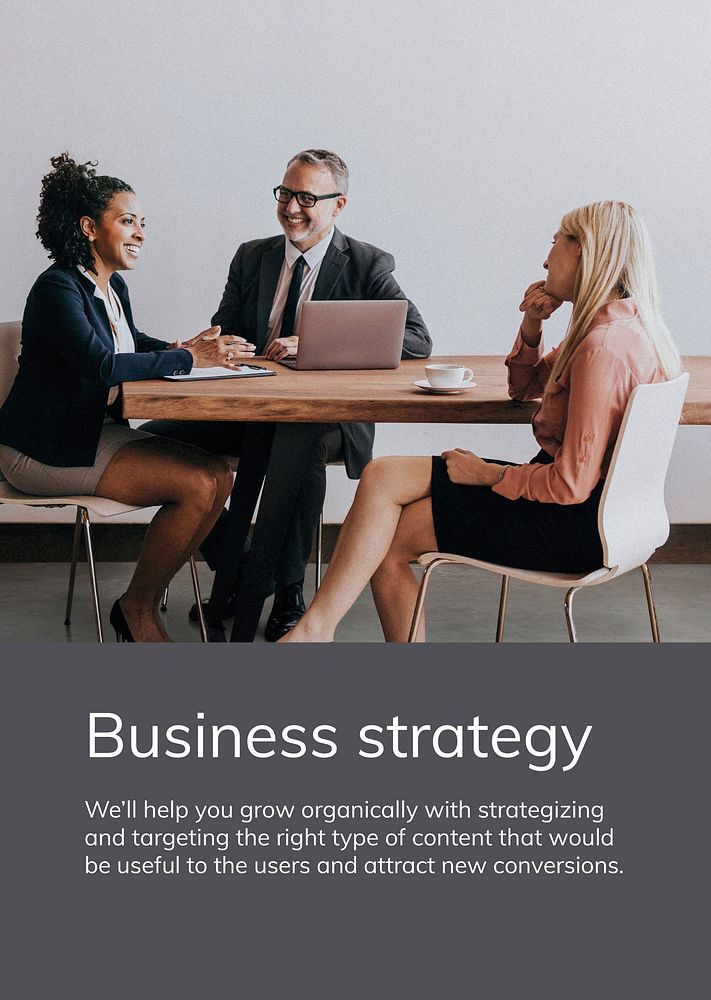 Business strategy poster template vector people in a meeting