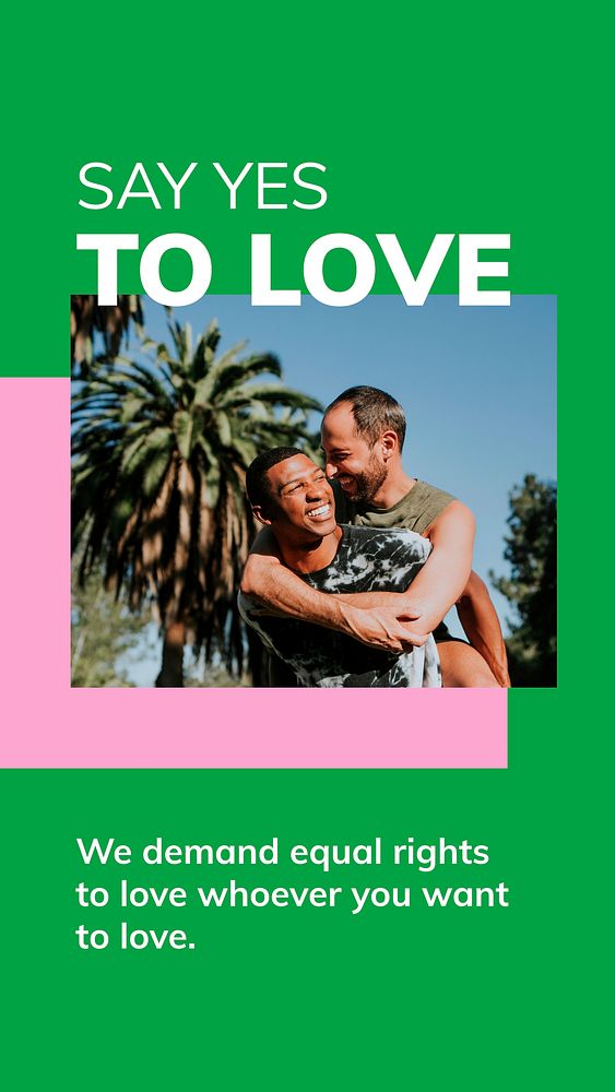 Yes to love template vector LGBTQ pride month celebration social media story