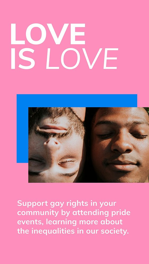 Love is love template vector LGBTQ pride month celebration social media story
