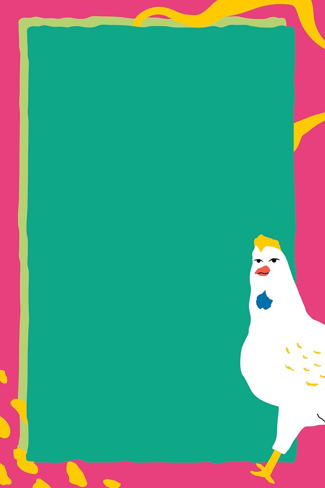 Funky chicken frame background, green and pink design for kids
