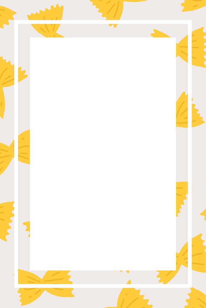 Cute farfalle pasta frame psd in rectangle shape doodle food pattern