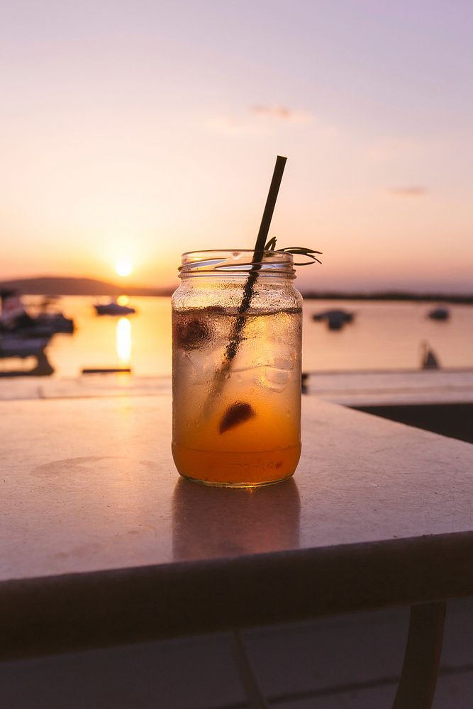 Iced tea during summer sunset. Original public domain image from Wikimedia Commons