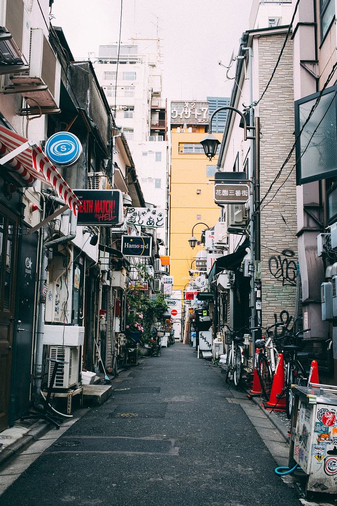 Small empty street in Tokyo, Japan. Original public domain image from Wikimedia Commons
