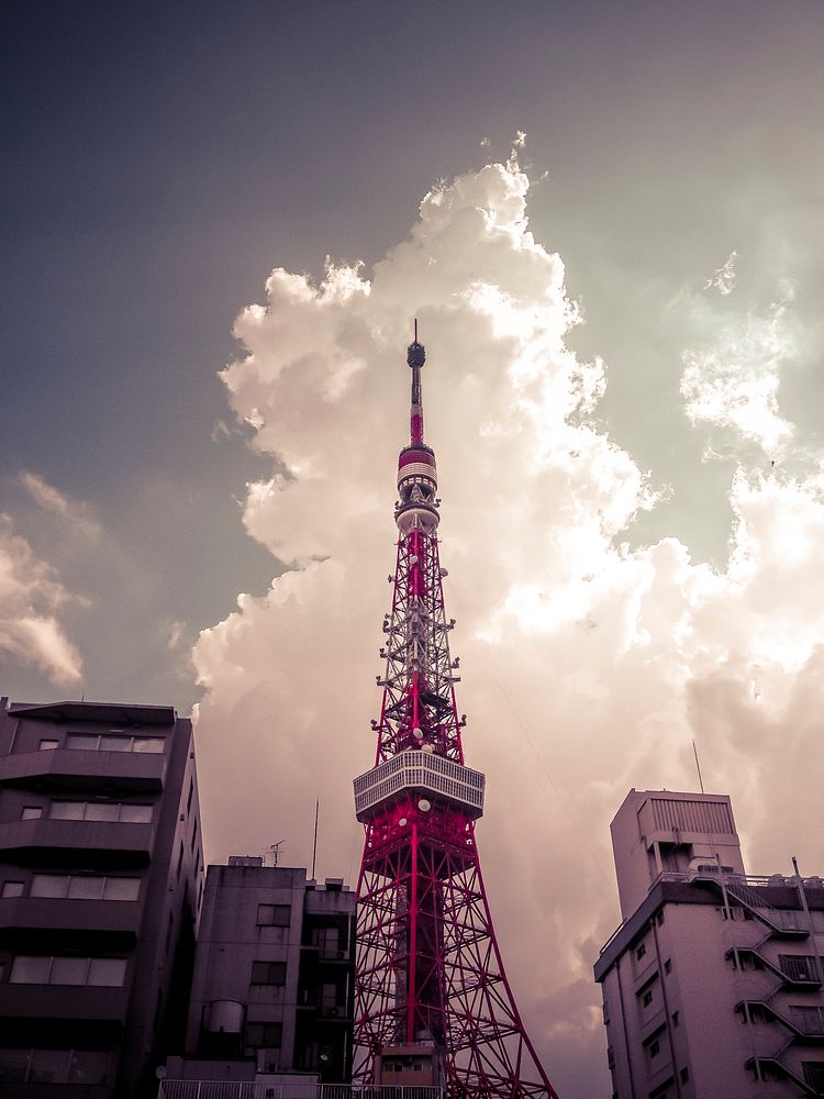 Tokyo Tower in Japan. Original public domain image from Wikimedia Commons