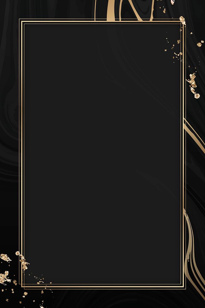 Rectangle gold frame psd with black fluid background