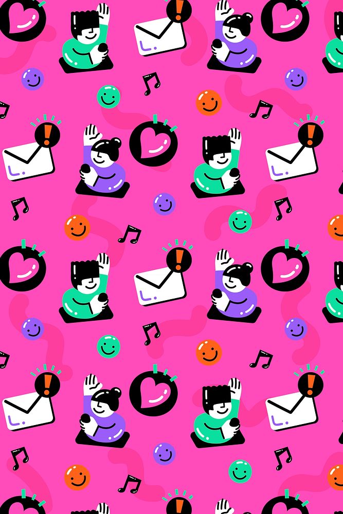 Cute social media icon psd pattern in funky style