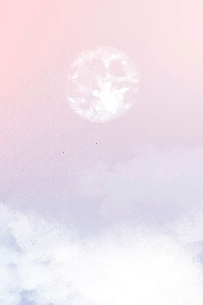 Aesthetic sky background vector with moon and clouds in pink
