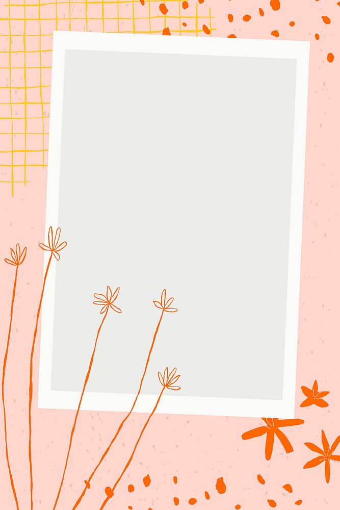 Floral picture frame vector with flower doodles on pink aesthetic background