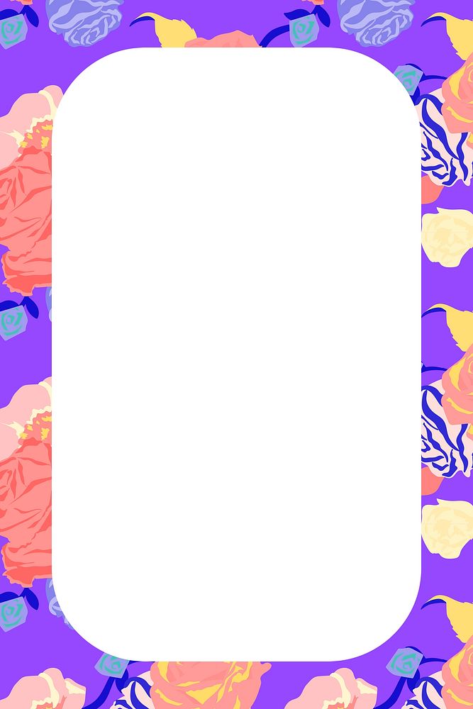 Spring floral rectangle frame psd with purple roses on white background