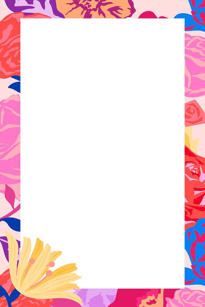 Feminine floral rectangle frame vector with pink roses on white background