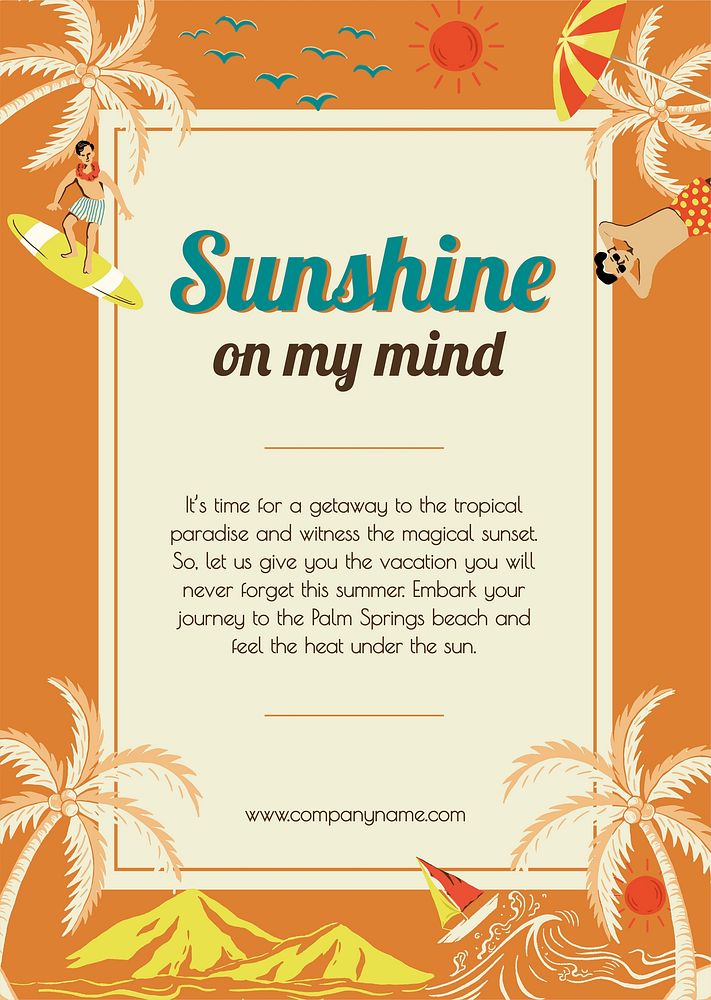 Tropical sunshine travel template vector for marketing agencies ad poster