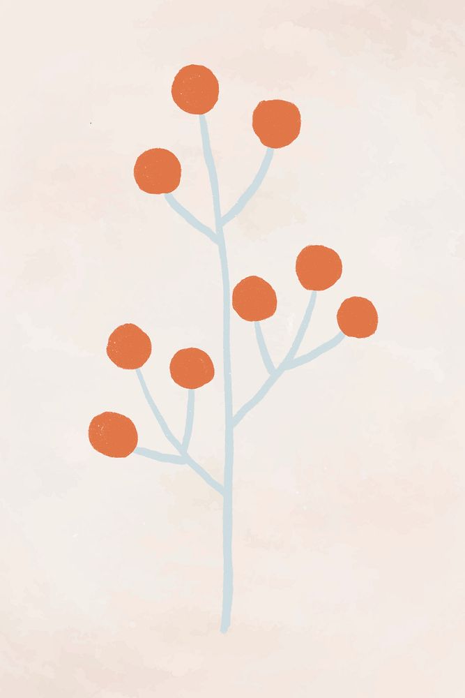 Red flowers branch element psd cute hand drawn style
