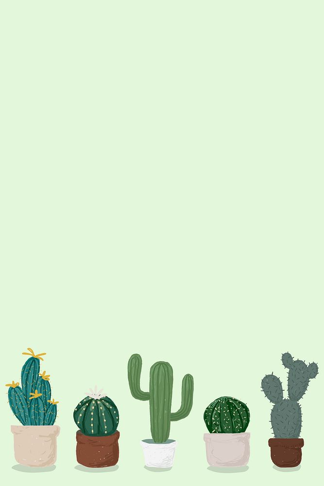 Cactus pot green background psd cute hand drawn style