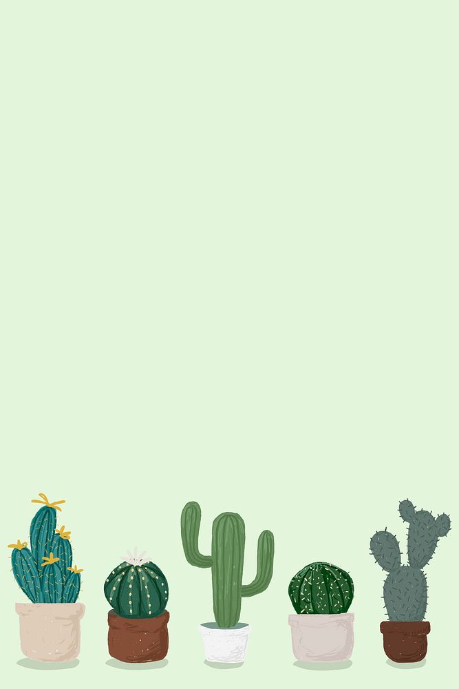 Cactus pot green background vector cute hand drawn style