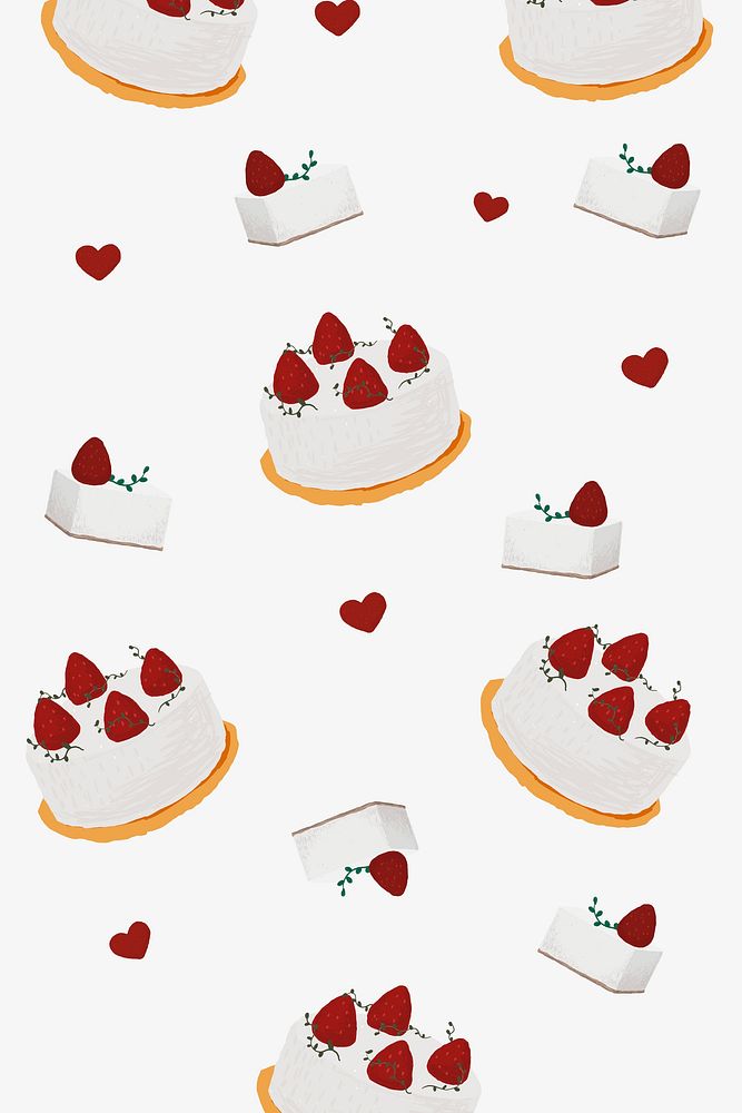 Strawberry cake patterned background psd cute hand drawn style