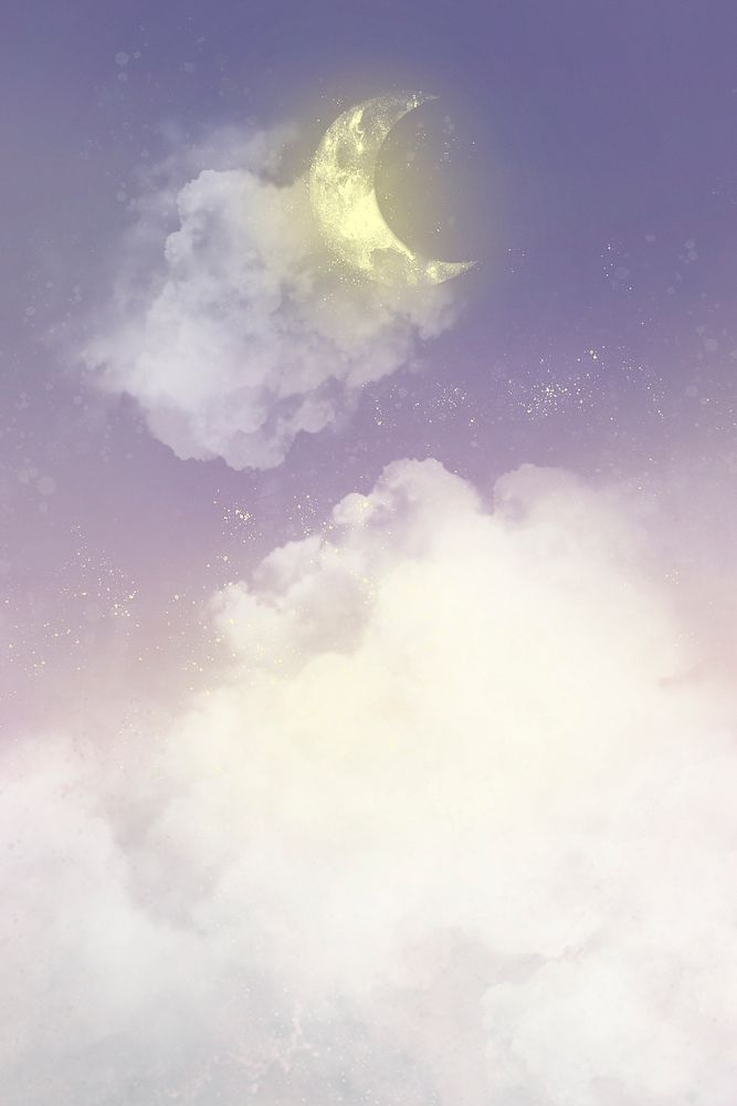 Pastel background with white crescent moon