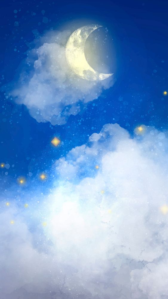 Sky background vector with crescent moon