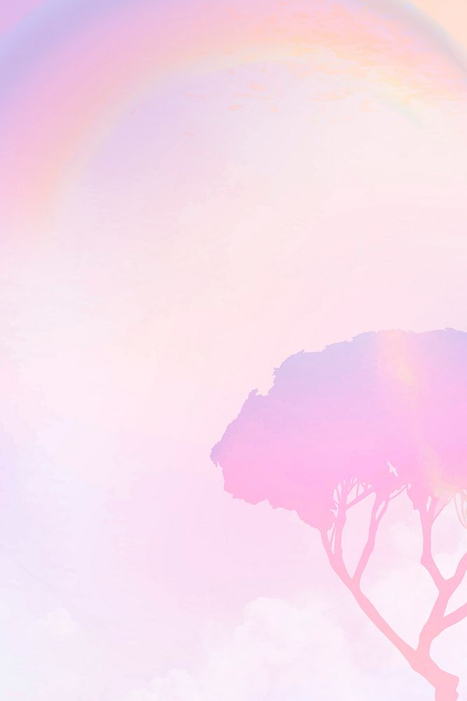 Pastel background with aesthetic pink gradient tree