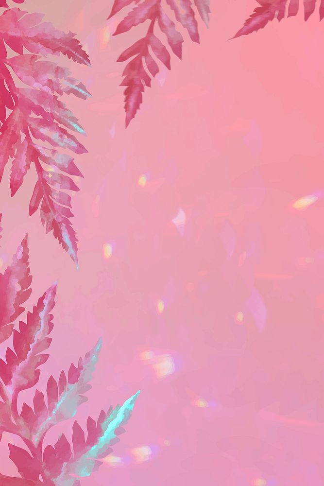 Pastel plant leaves vector on pink border background