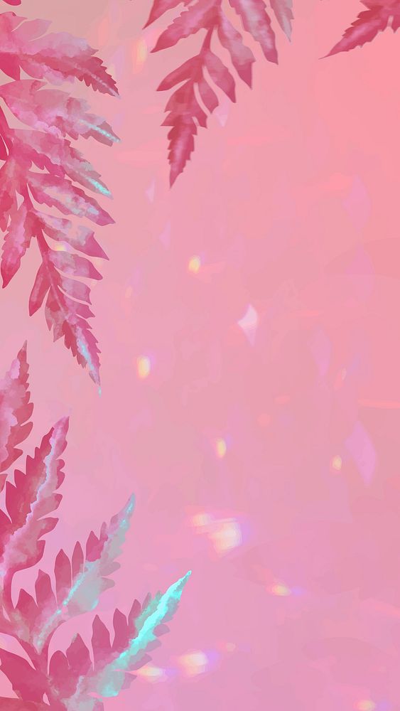 Pastel plant leaves vector on pink background