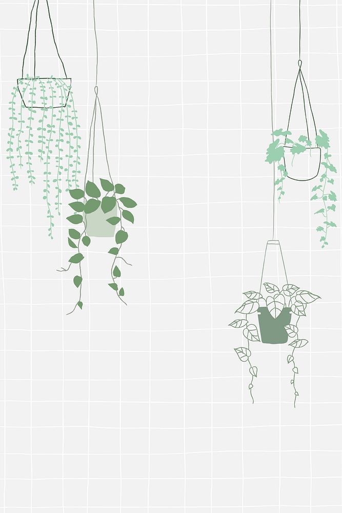 Hanging plant vector doodle in grid background