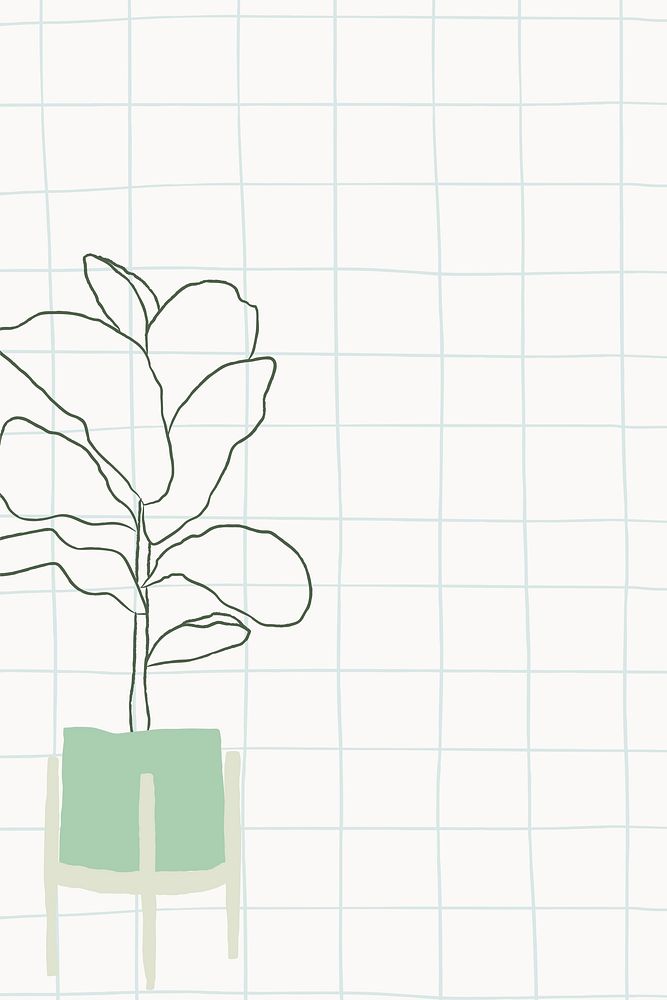 Hand drawn houseplant psd in grid background
