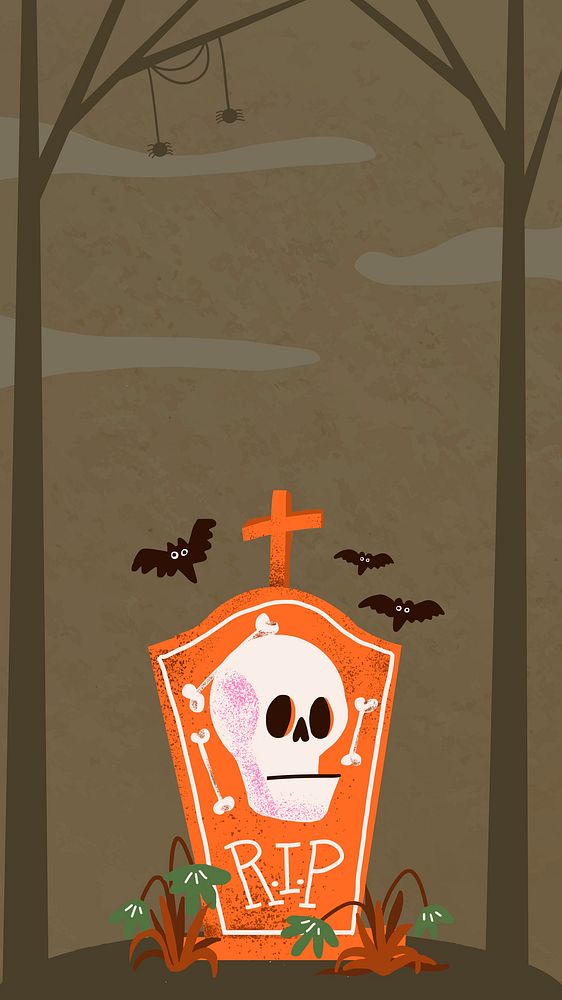 Cute Halloween background, tombstone illustration