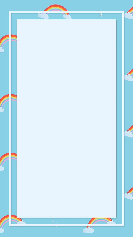 Blue rectangle frame, cute rainbow pattern weather psd clipart
