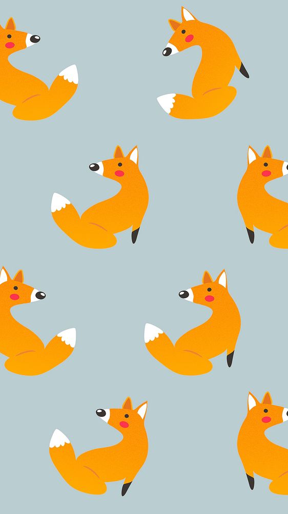Fox mobile wallpaper, cute animal pattern illustration psd