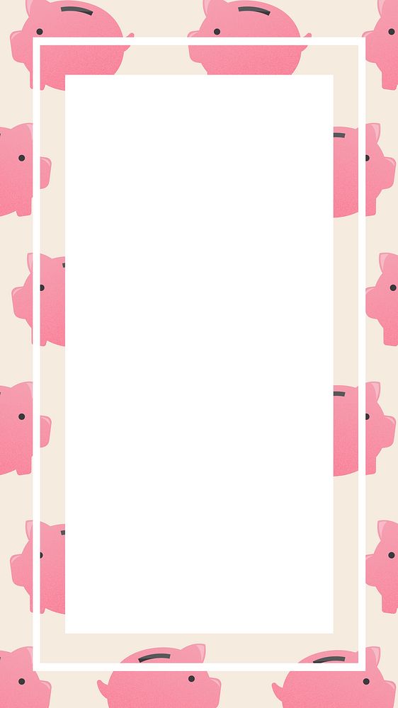 Pink square/rectangle frame, cute piggy bank pattern money vector finance clipart