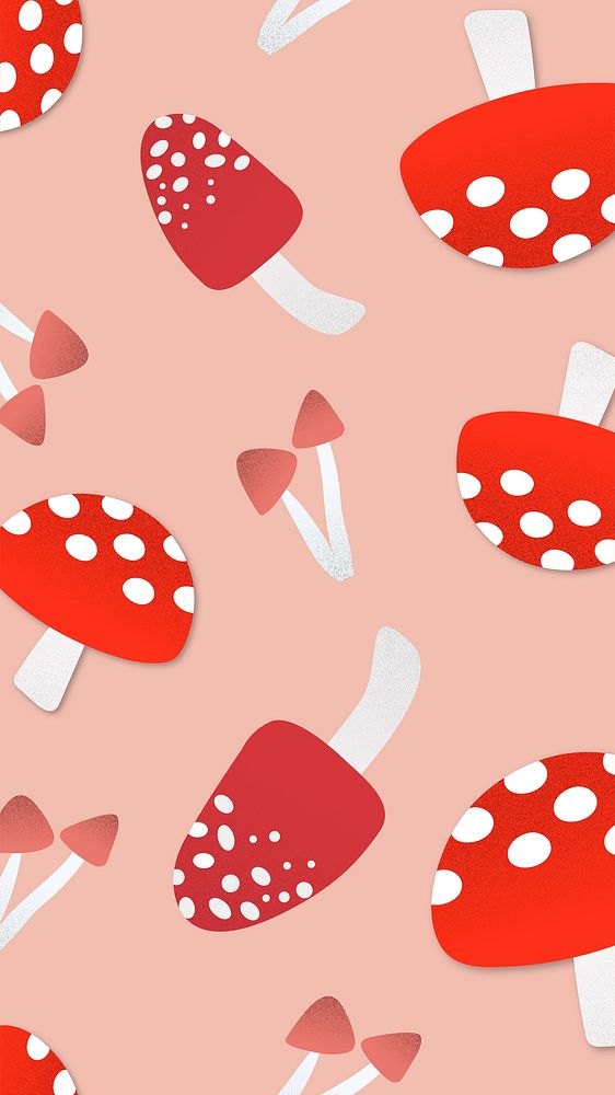 Mushroom phone wallpaper, cute food pattern illustration vector