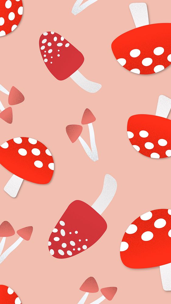 Mushroom phone wallpaper, cute food pattern illustration psd