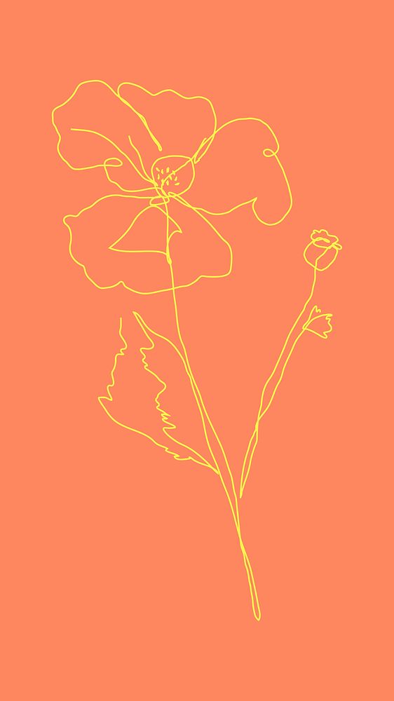 Flower monoline art psd on orange background