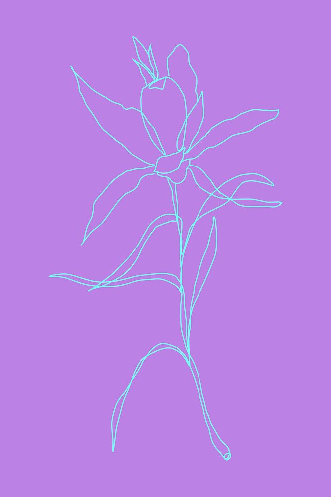 Flower monoline art psd on purple background
