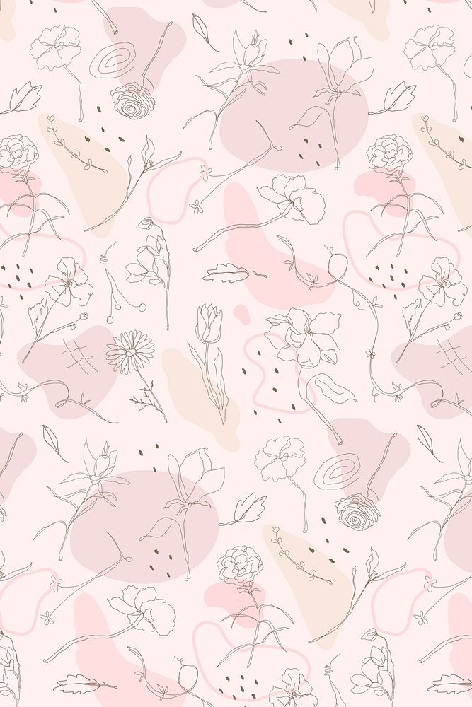 Pink flower pattern wallpaper vector in hand drawn style