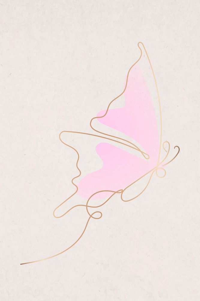 Pink butterfly sticker, aesthetic gradient psd line art design
