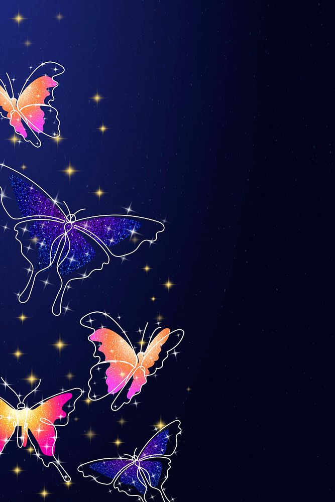 Sparkly butterfly background, aesthetic violet border, psd animal illustration