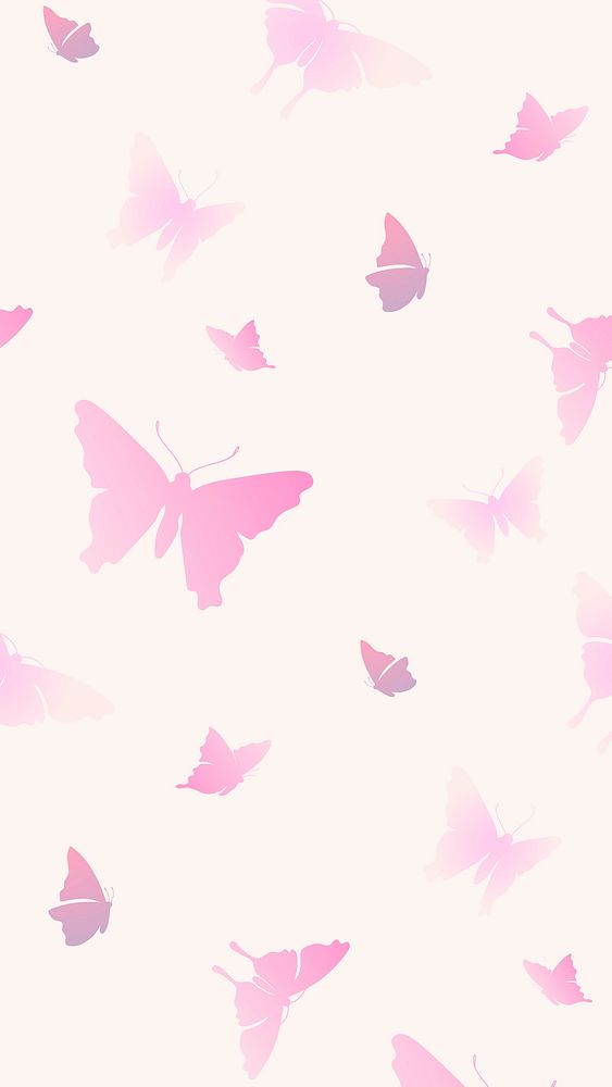 Butterfly phone wallpaper, pink beautiful pattern vector background