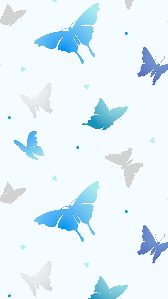 Butterfly mobile wallpaper, blue beautiful pattern vector background