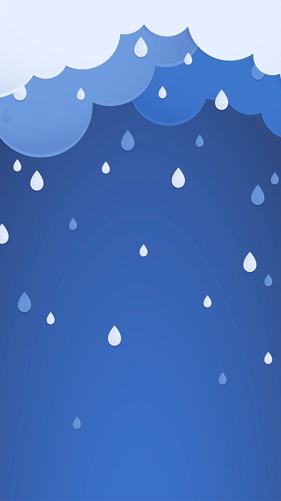 Rain phone wallpaper, cute mobile background with dark blue blue paper cut illustration