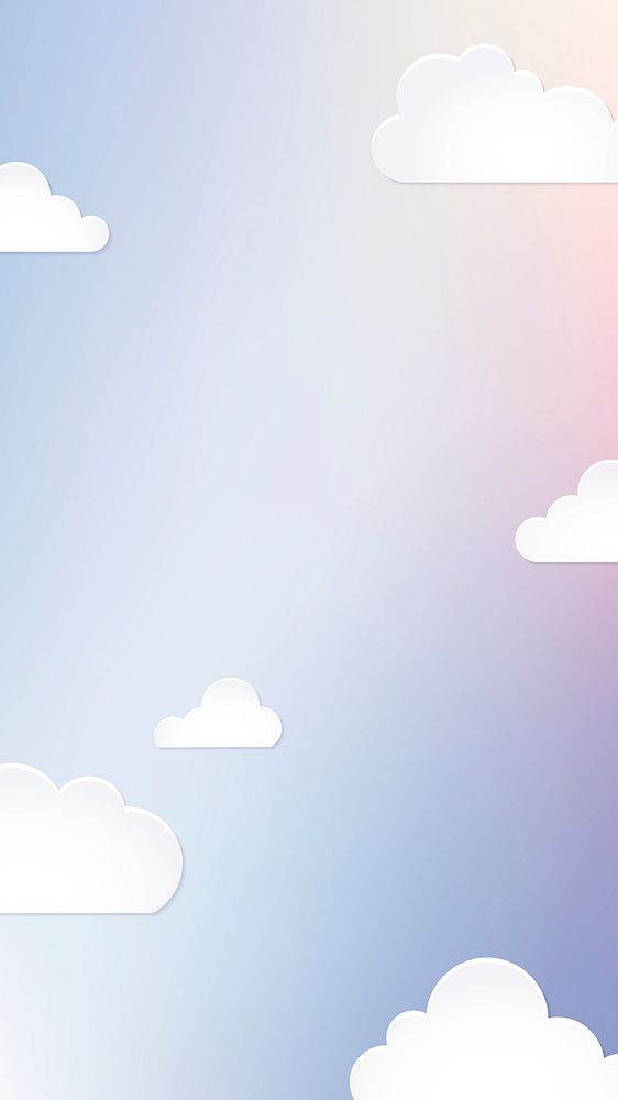Cloud phone wallpaper, cute mobile background with purple paper cut illustration vector