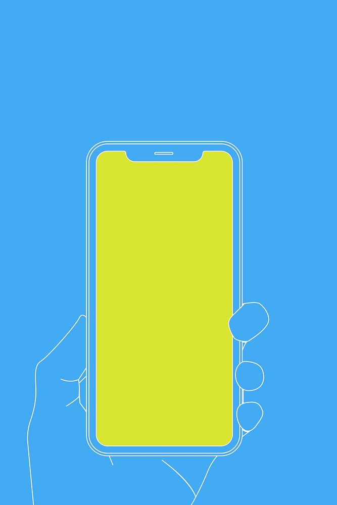 Green screen phone held by hand, digital device psd illustration