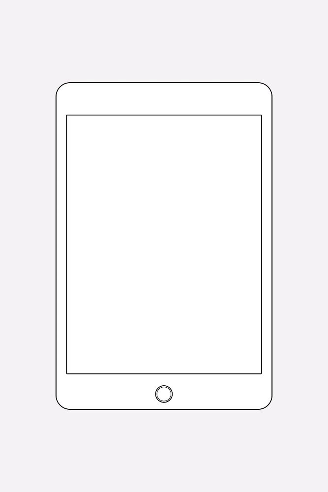 Tablet outline, blank screen, digital device psd illustration