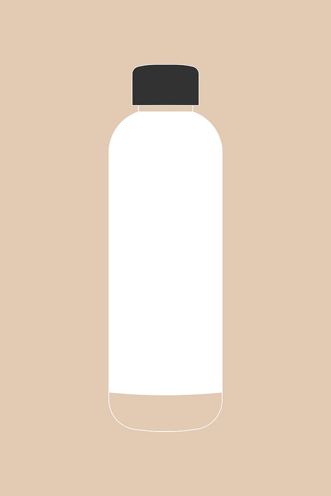 White water bottle flat design, zero waste container psd illustration