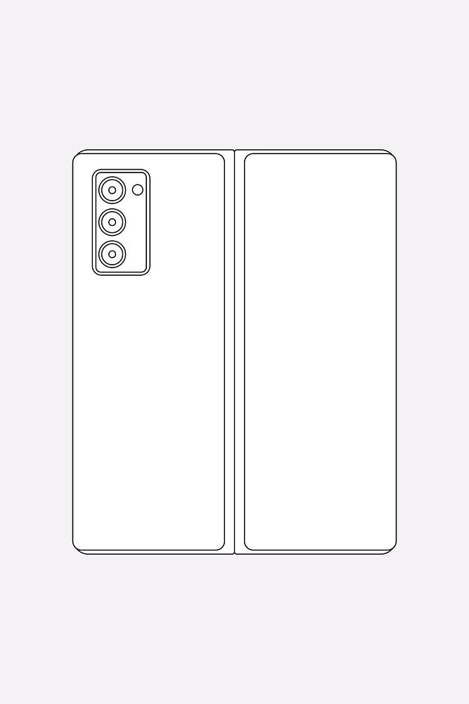 White foldable phone outline, rear camera, flip phone psd illustration