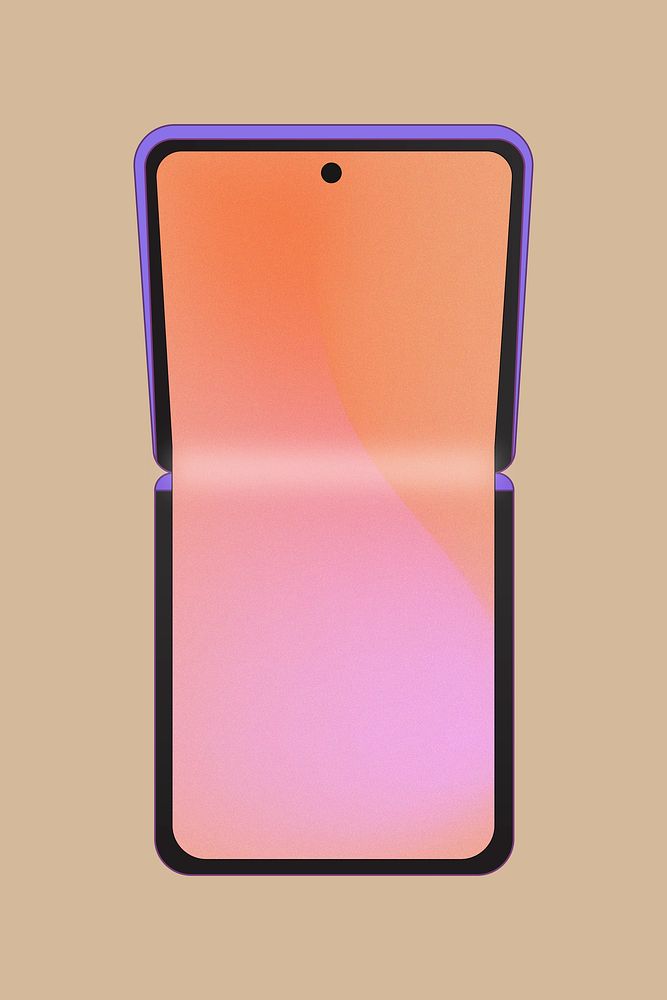 Purple foldable phone, blank screen, flip phone vector illustration