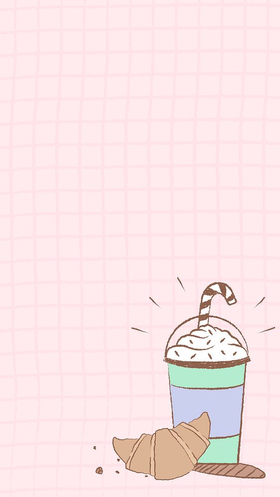 Cute cafe mobile wallpaper, iPhone background in pink psd