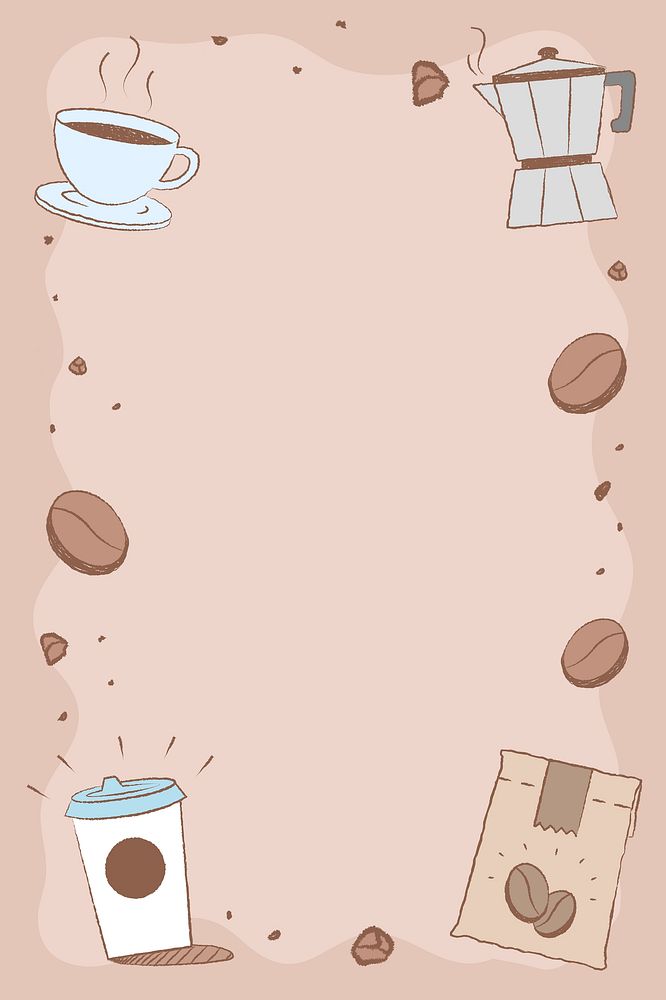 Cute coffee frame background, hand drawn illustrations psd