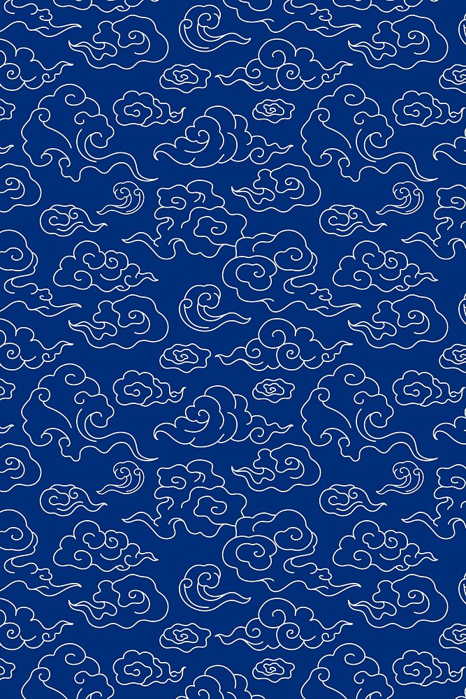Cloud phone background, blue pattern Chinese illustration