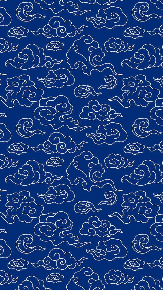Chinese phone wallpaper, blue cloud pattern illustration psd